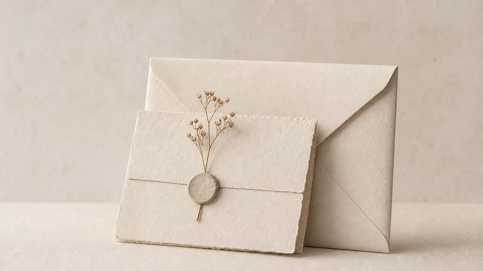 A plain postcard and a pen on a paper-toned surface