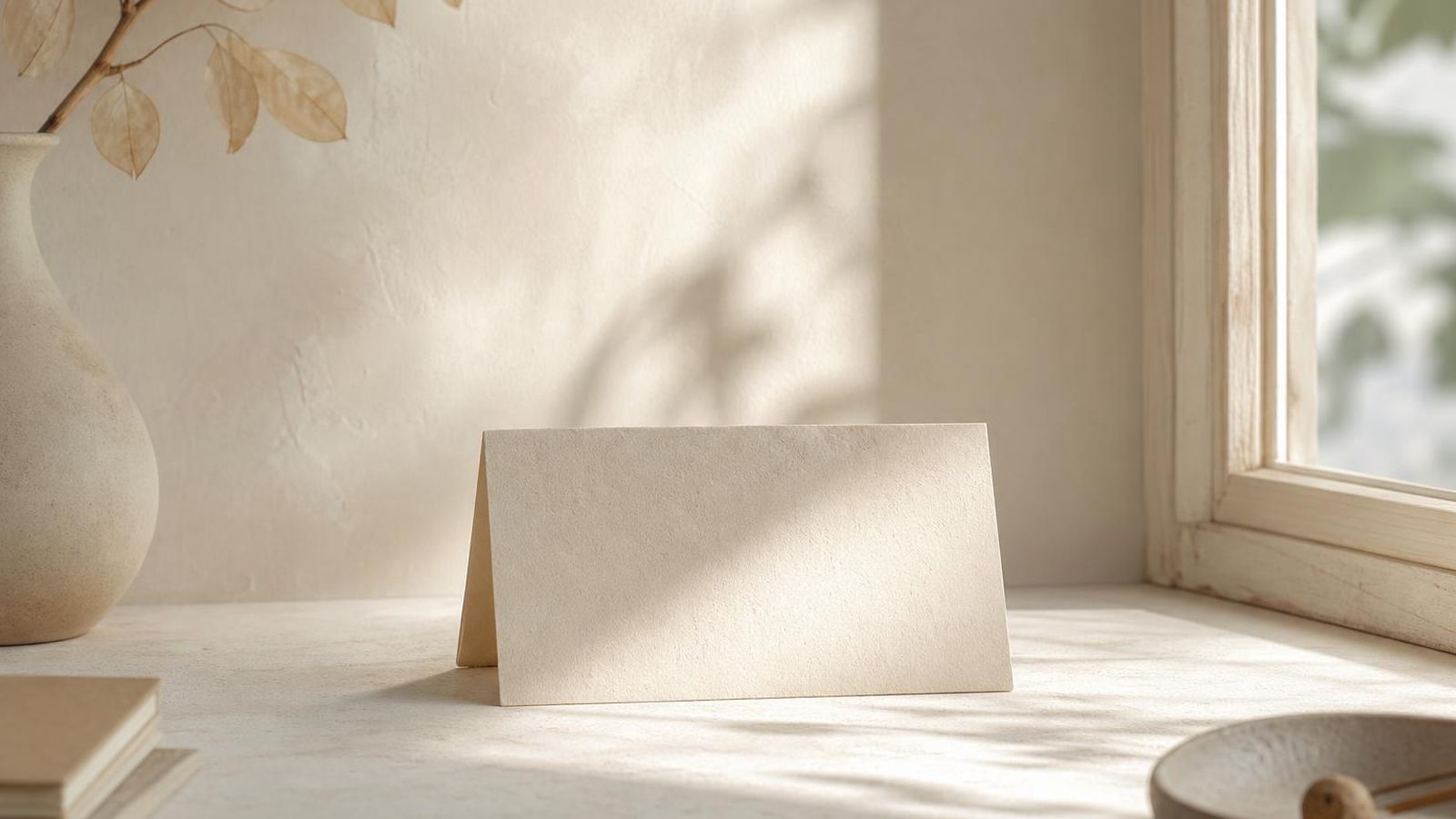 A single smooth stone on a paper-toned surface with soft diffuse light