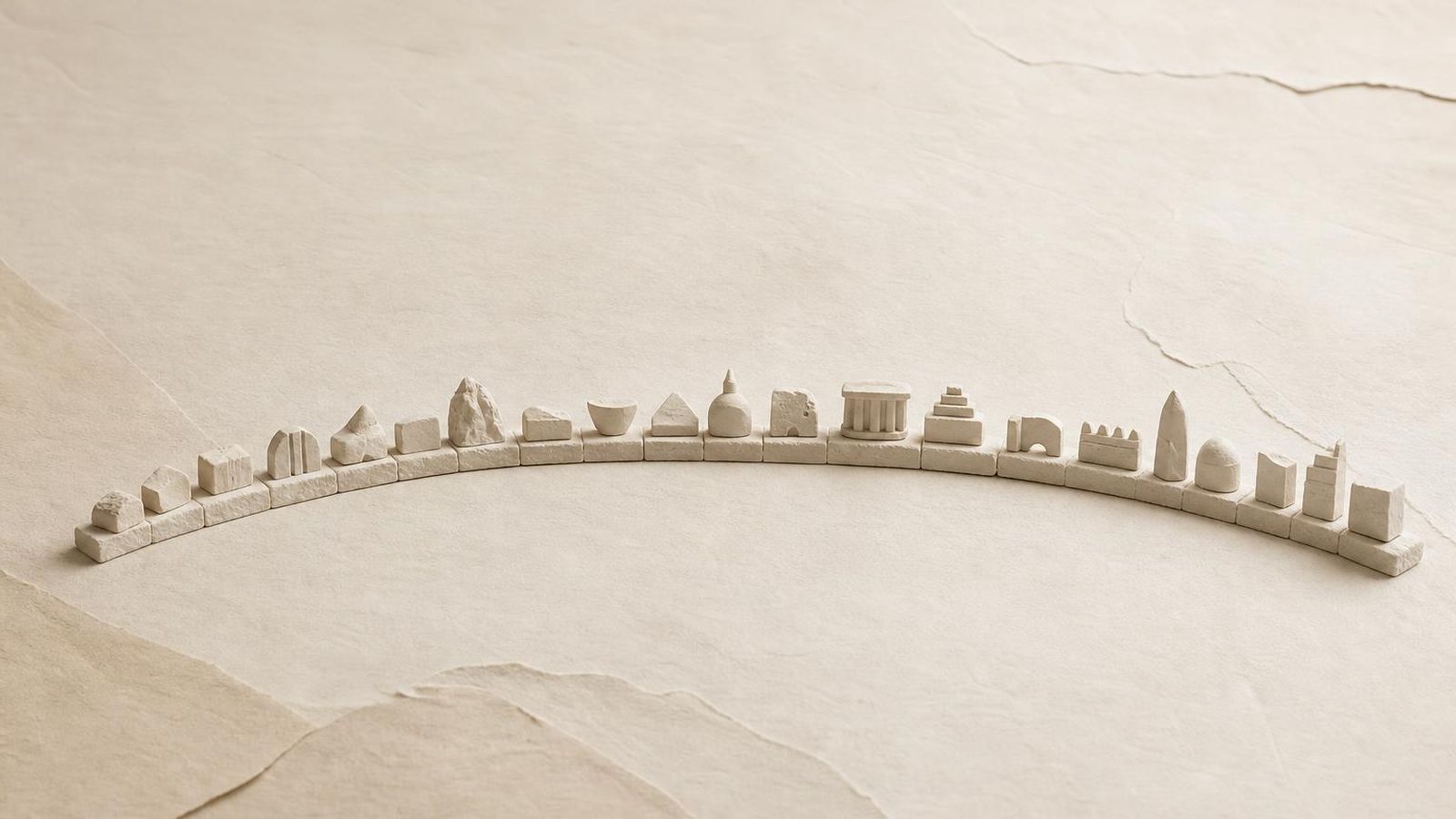 A long paper-toned horizon line with a simple mark at the centre